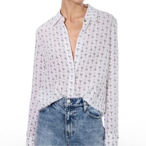 Alice Olivia Small Willa Martini Silk Shirt Button Up Sheer Office Career White